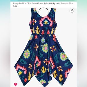 Flower print hanky hem navy floral dress.